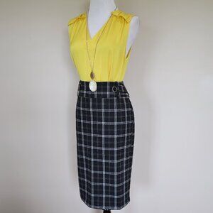 BANANA REPUBLIC Size 0 XS Black Yellow Skirt Blouse Set Career Pencil Office